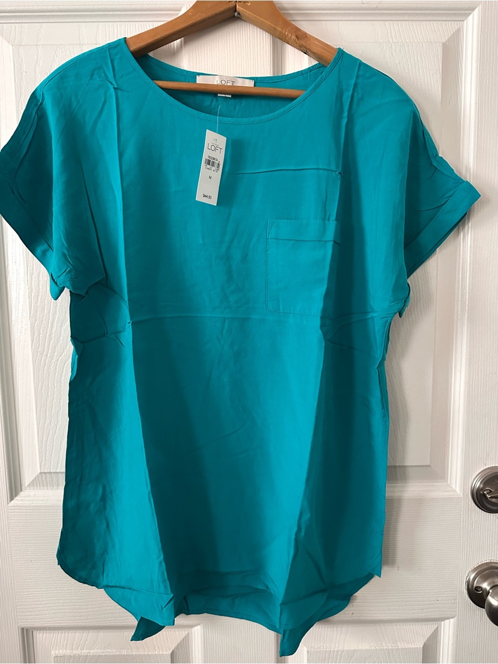 Ann Taylor Teal Short Sleeve Pocket Blouse